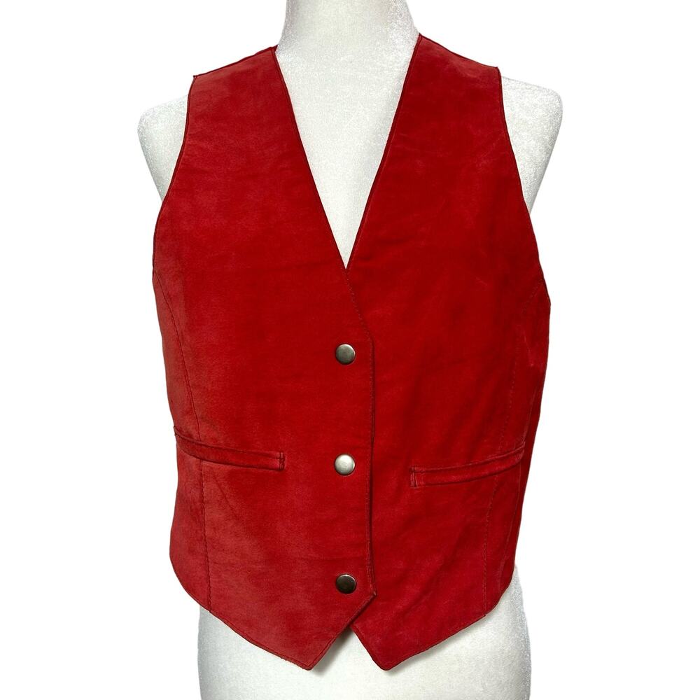 Vintage Global Identity G III G 3 Red Suede Leather Snap Front Vest Size Small